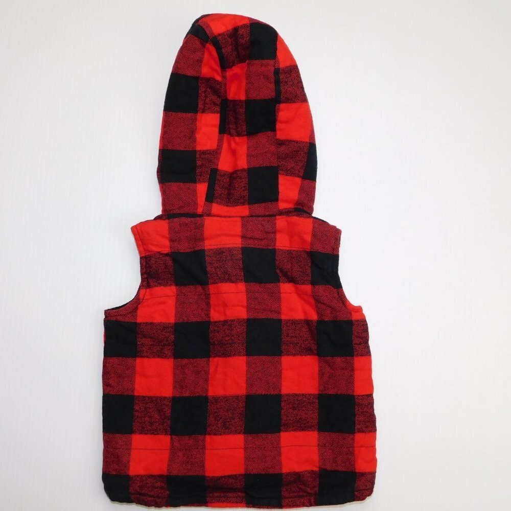 Carters Buffalo Plaid Red Black Hooded Fleece Lined Vest Baby Boy 6 Months 6M - Picture 5 of 7